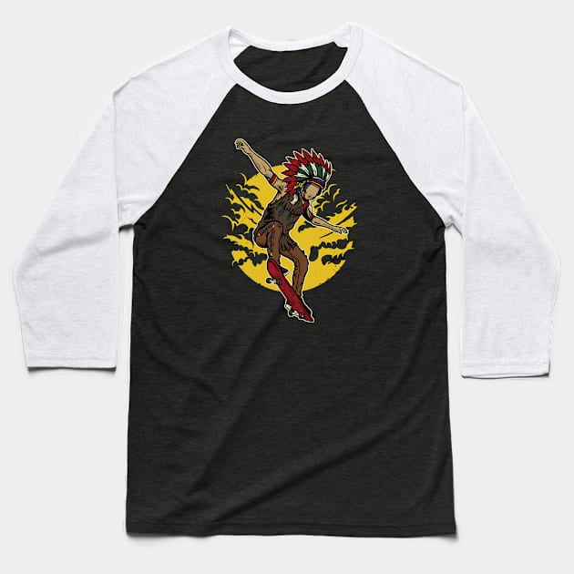 Indian Chief Skateboard Baseball T-Shirt by MisfitInVisual